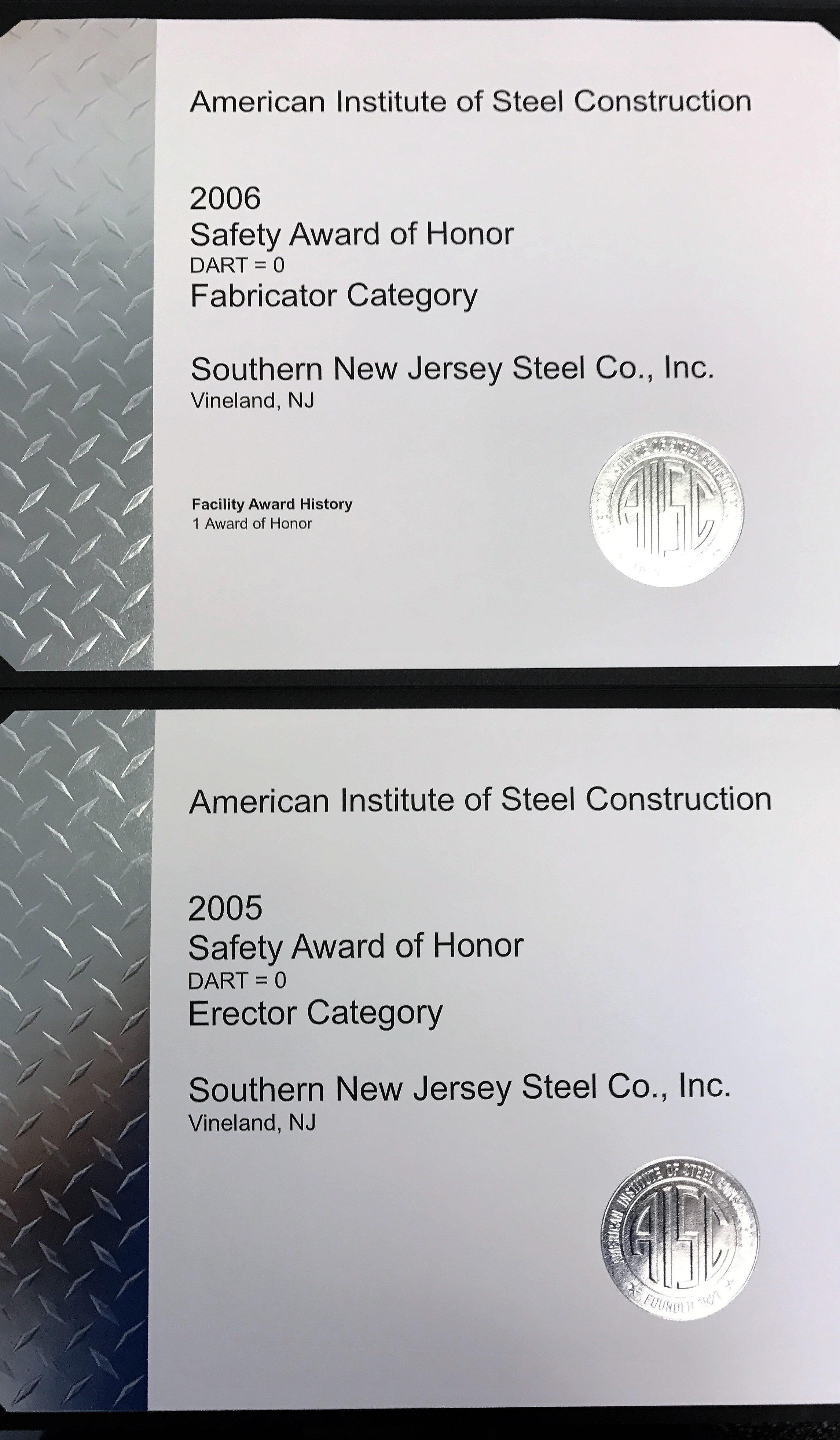 Snjs Receives Aisc Safety Award 2 Years In A Row Snjs Southern New